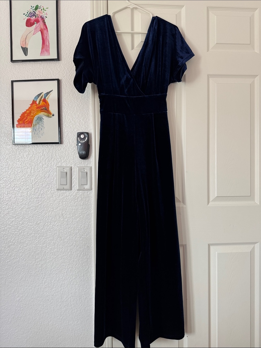 CIDER Navy Blue Velvet Wide Leg Jumpsuit Size XS NWT